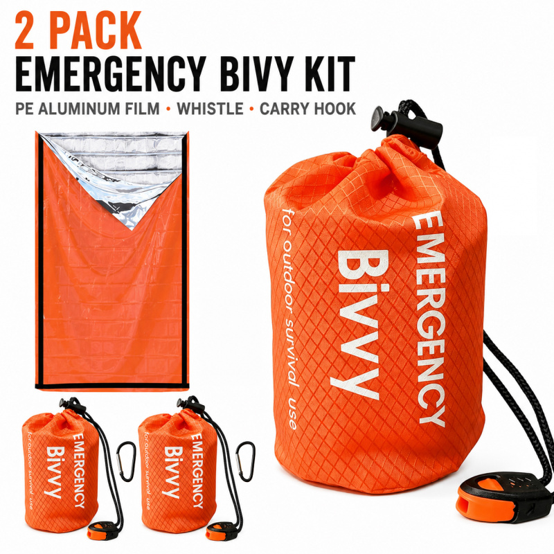 Emergency Whistle Loud - ถุงนอนฉุกเฉิน 2 แพ็ค, ถุงนอนฟอยล์อลูมิเนียม PE พร้อมกระเป๋าคุณภาพสูง,