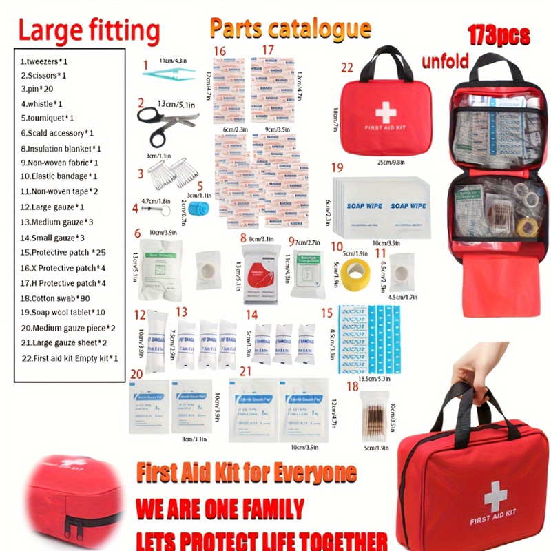 Bivy Bag Emergency - ชุดปฐมพยาบาล 173 ชิ้น ชุดเต็ม พร้อมกระเป๋าเก็บอุปกรณ์ฉุกเฉิน สำหรับบ้าน