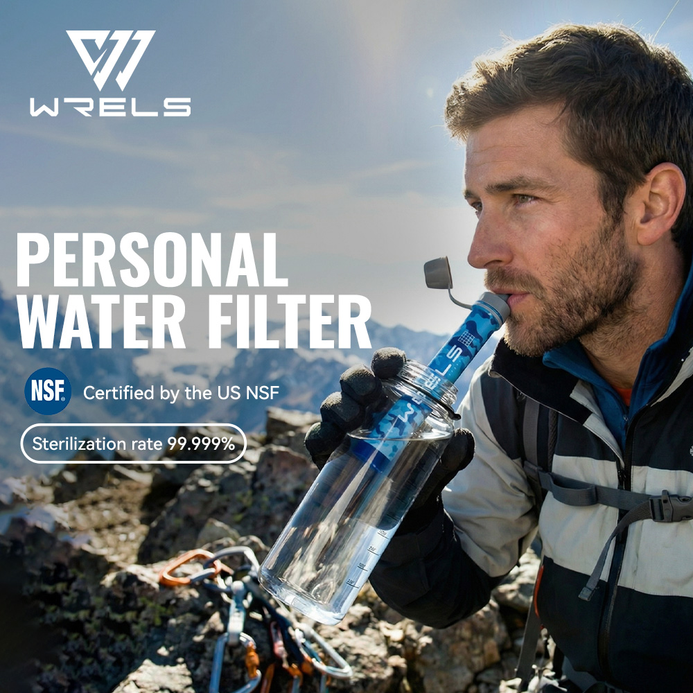 Water Purification Straw - WRELS ชุดกรองน้ำแบบพกพาสำหรับกลางแจ้ง เครื่องกรองน้ำสำหรับการตั้งแคมป์เพื่อการเอาชีวิตรอดหรืออุปกรณ์ฉุกเฉิน การกรองน้ำดื่มโดยตรง