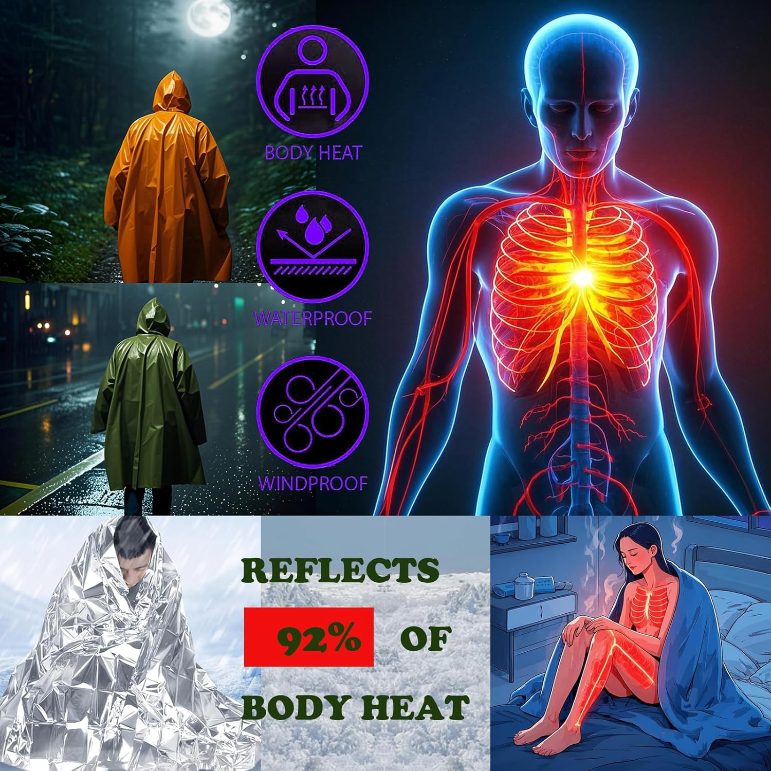เสื้อกันฝนสำหรับตั้งแคมป์ กันน - Survival Blanket Reflective บทวิจารณ์และราคา